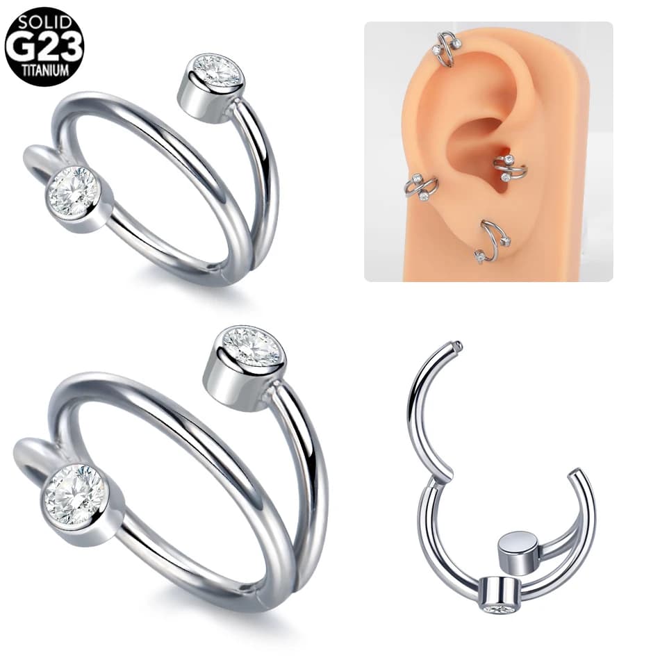 1Pc Piercing al setto in titanio rotondo CZ gemma anelli al naso cerchi 16G segmento incernierato orecchio Tragus cartilagine Helix orecchini gioielli per il corpo