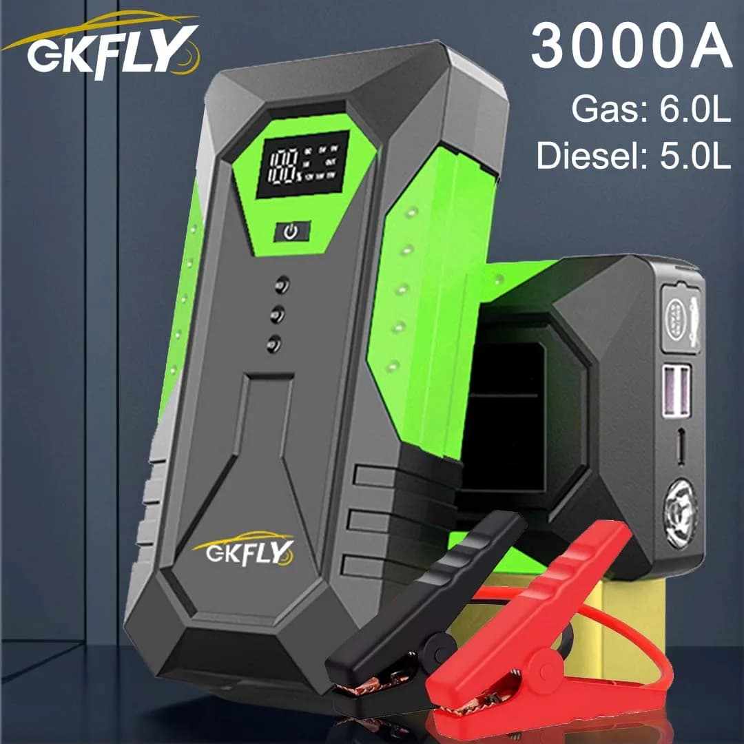 GKFLY 12V Avviatore di emergenza per auto portatile 3000A Caricabatteria automatico Booster di emergenza per auto Dispositivo di avviamento della banca di potere