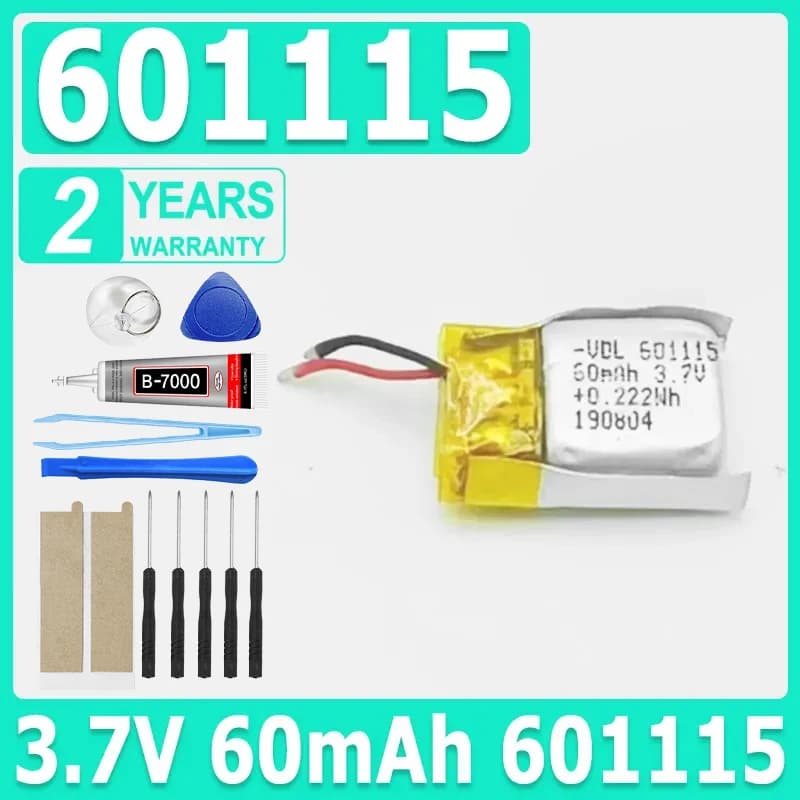3.7V 60mAh 601115 Rechargeable Lithium Li-ion Polymer Battery for MP3 Headset small toy Bluetooth Smart watch +Tools