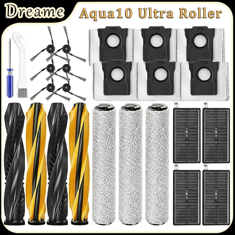 For Dreame Aqua10 Ultra Roller Robot Vacuum Accessories Main Side Brush HEPA Filter Roller Mop Cloth Dust Bag Replacement Parts