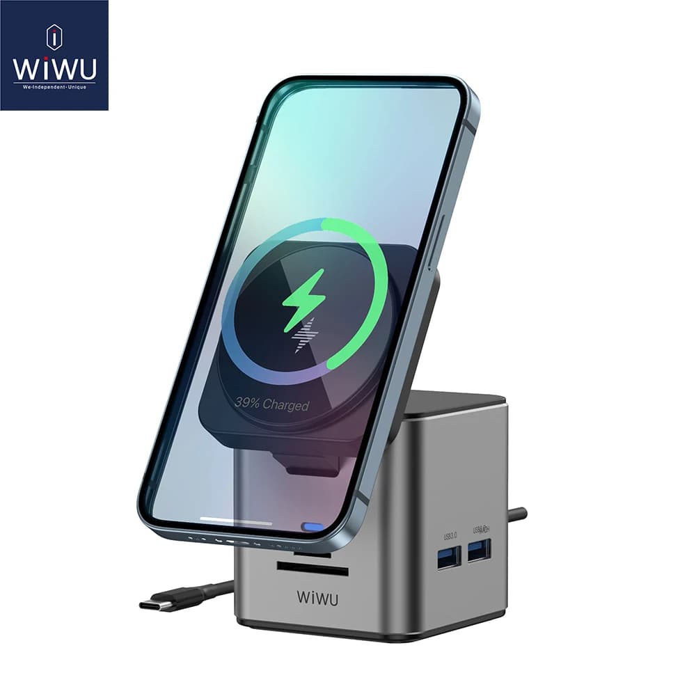 WiWU 9 in 1 Docking Station PD100W Hub di tipo C per MacBook Air Pro laptop ricarica Wireless per telefono cellulare 1000M Lan USB 3.0
