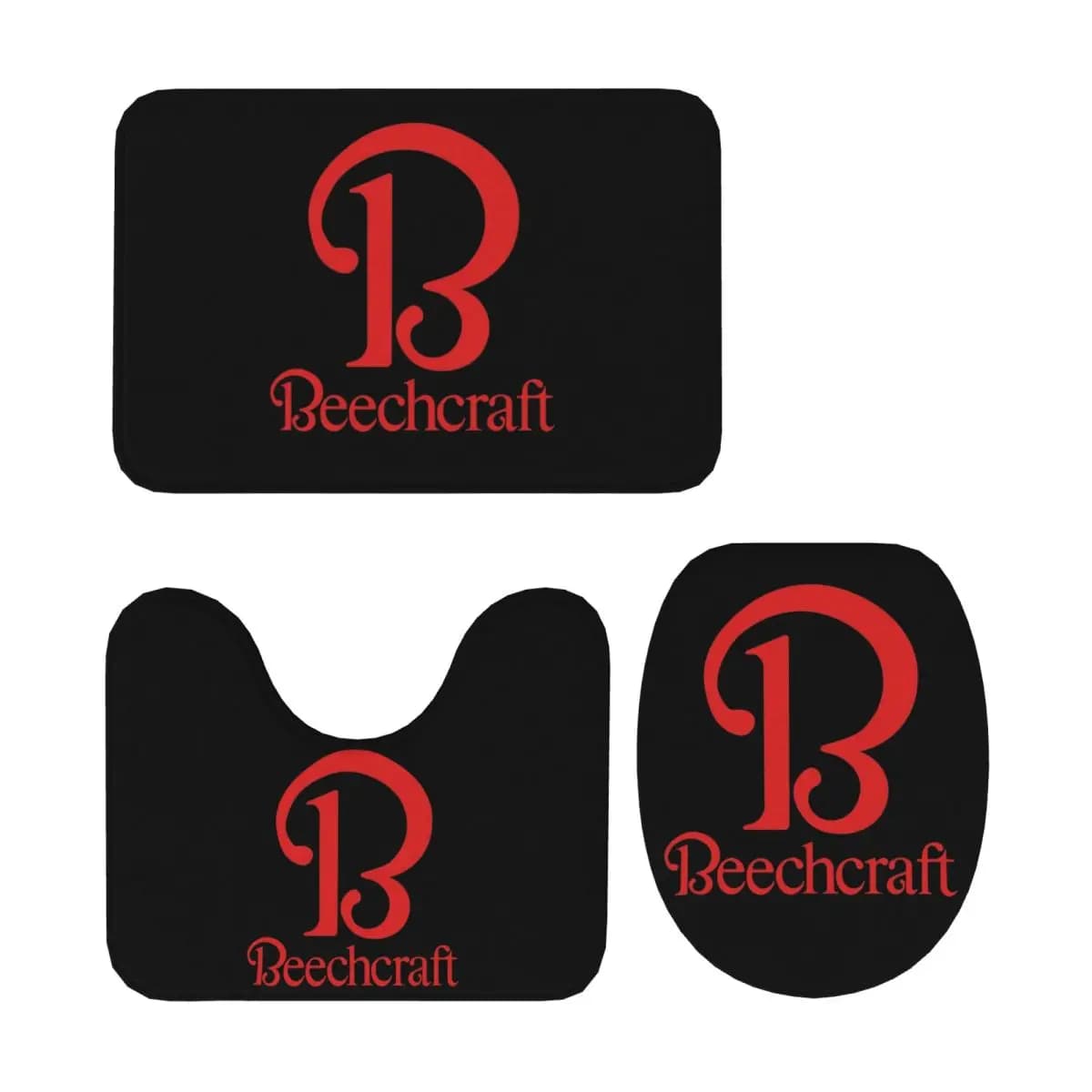 Beechcraft Aircraft Aviation 3 pezzi Tappetino da bagno Set da bagno Copriwater Decorazioni per la casa Tappeto antiscivolo