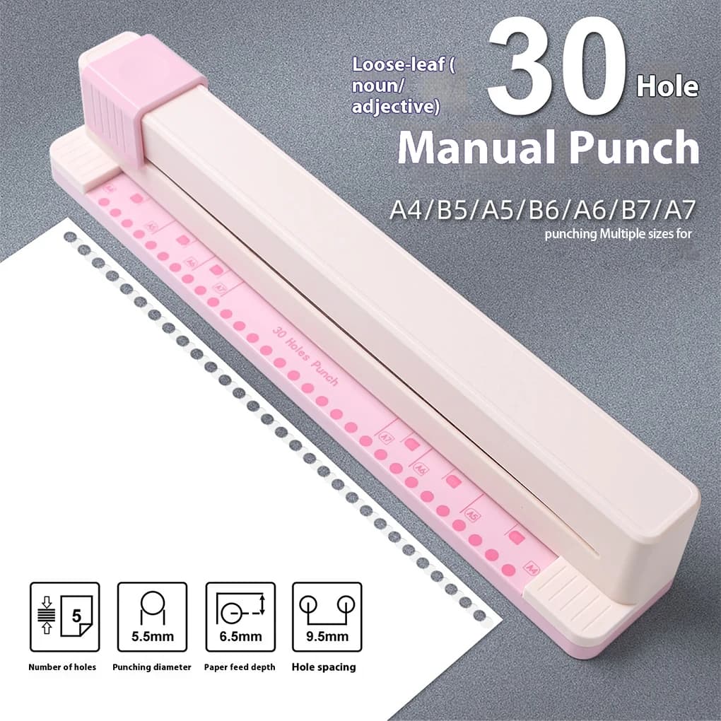 30 Perforatrici A4 B5 A5 B6 A6 B7 A7 Carta FAI DA TE Spinta A Mano Perforato Puncher Scuola di Cancelleria Sciolto Notebook Planner Punch