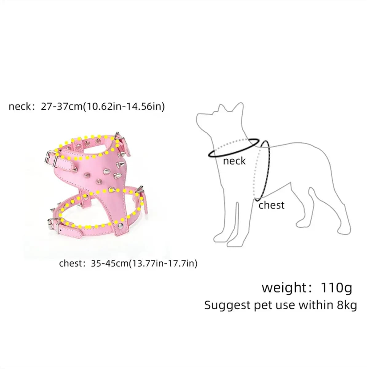 ABZT Spiked Studded Leather Puppy Dog Harness Vest for Small Breeds Pink