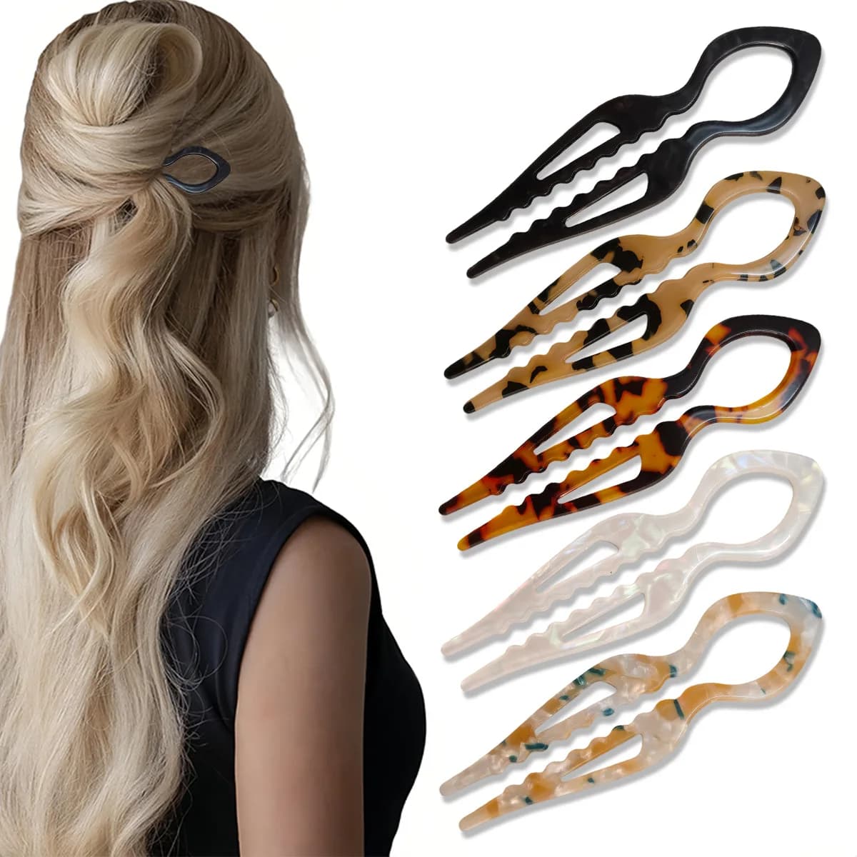 U-shaped hair sticks Anti-slip acrylic tartarugated for women Hair sticks Bread comb Hair clips Acetate Hair Accessories