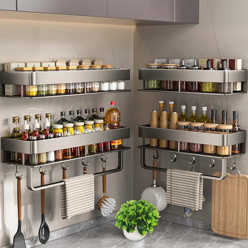 Scaffale da cucina in alluminio scaffale da cucina ripiano per wc senza trapano appendiabiti organizzatore da bagno appeso alla cucina a parete