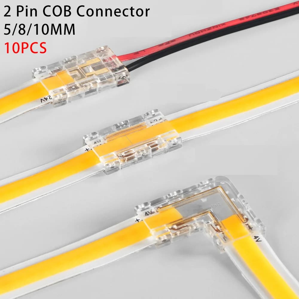 10PCS 2pin COB LED Strip Connector 5mm 8mm 10mm L Forma LED Connettori angolari Saldatura gratuita COB Strip Light Morsetti fissi Fibbia