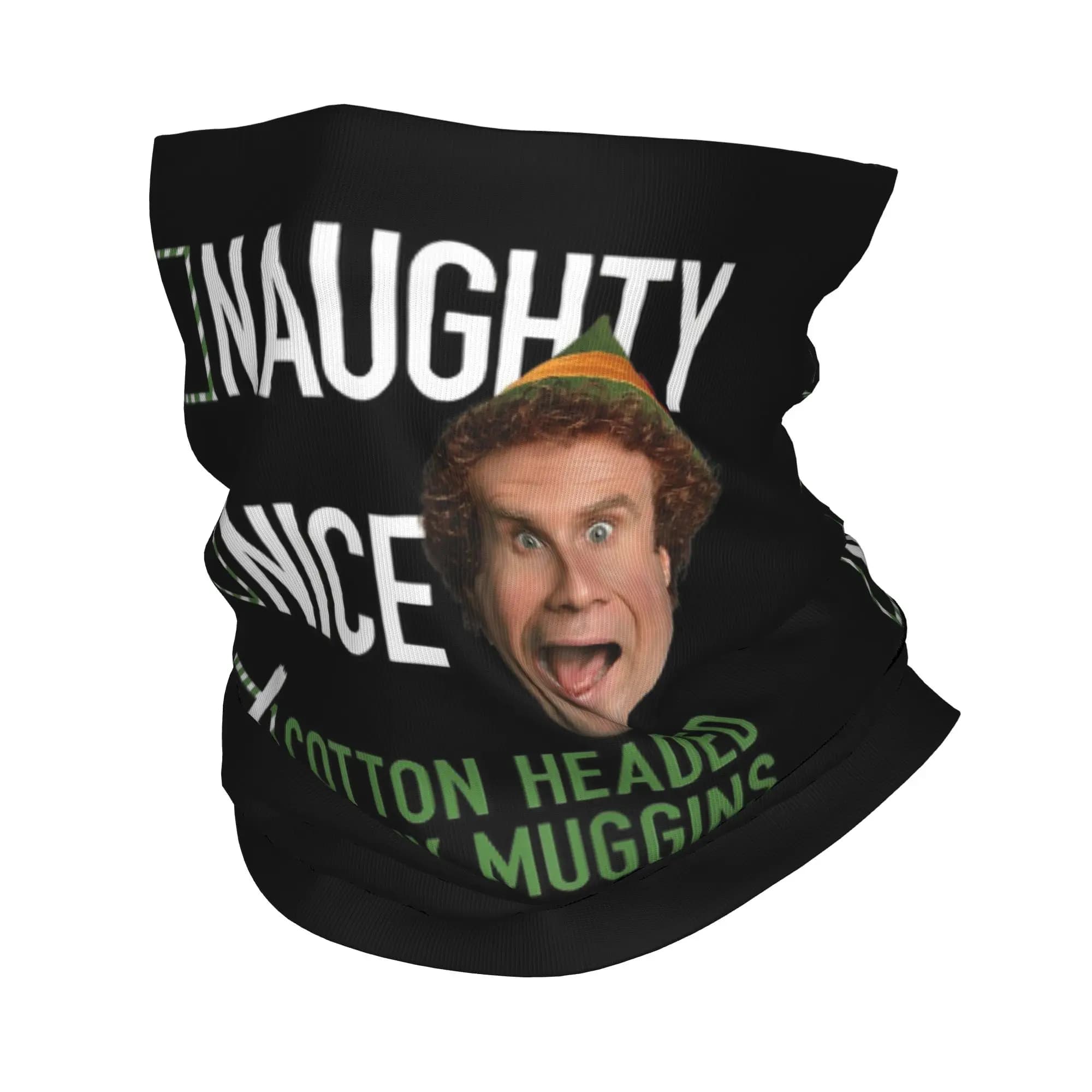Bandana multifunzione stampata Buddy The Elf Will Ferrell Naughty Nice Cotton Headed Ninny Muggins per esterni