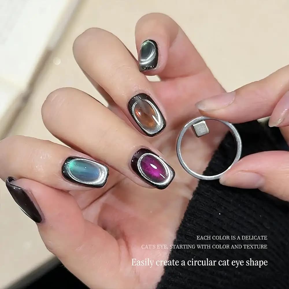 1/2 Pezzi Magnete per Unghie a Occhio di Gatto Cavo Nero, Bastoncino Magnetico a Forma di Anello Rotondo per Unghie, Strumento Ausiliario Magnetico per Smalto Gel Fai da Te