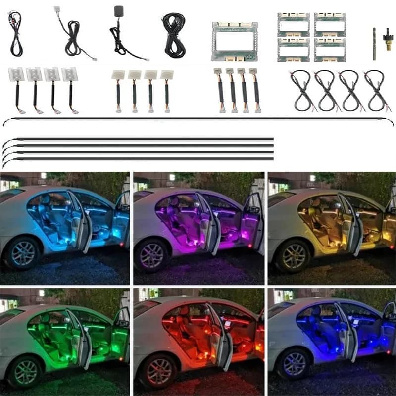 Universale 18 In 1 Dual Zone LED Car Ambient Light RBG 64 colori interni striscia acrilica retroilluminazione guida decorazione lampada atmosfera