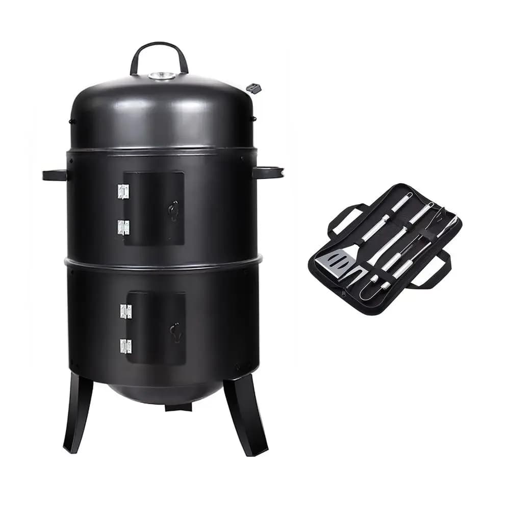 Forno a carbone verticale da 1 pollice, mini barbecue, braciere, 3 in 1 con termometro integrato, presa d'aria regolabile, ideale per feste