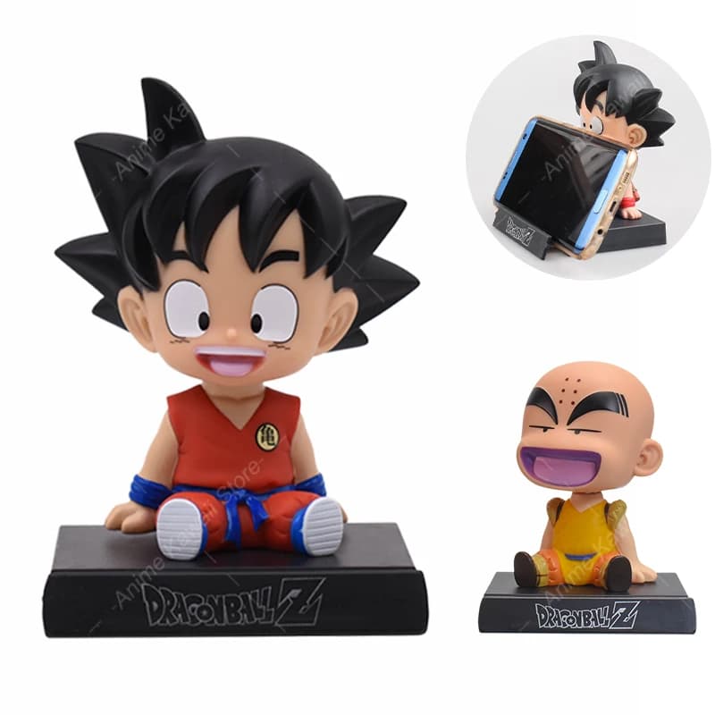 Anime Dragon Ball Z Son Goku Crilin Scuotendo la testa Bambola Action PVC Figure Staffa per telefono Decorazione auto Figurine Modello Giocattolo Regali
