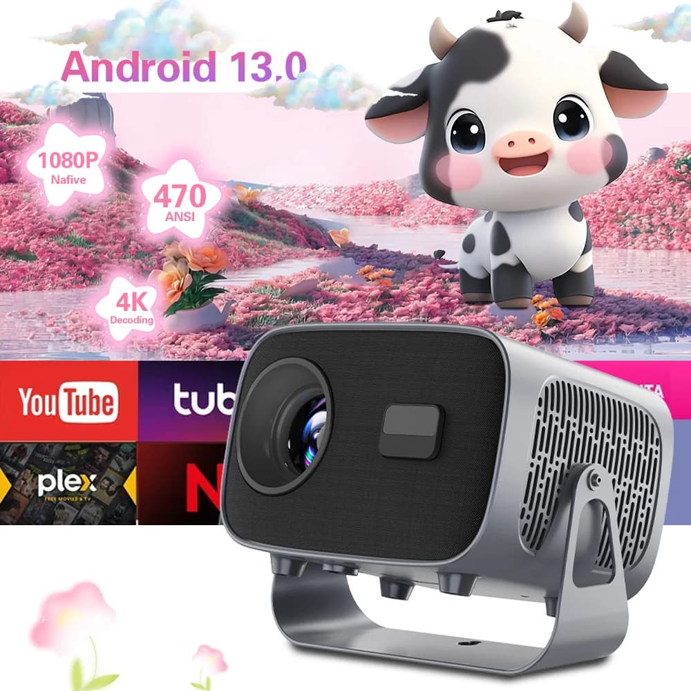 Proiettore A10 1080P Android 13 WiFi6 BT5.0 Supporto 4K Correzione Automatica Keystone 180° ° Home Theater Portatile Rotante Compatibile con Telefono HY300