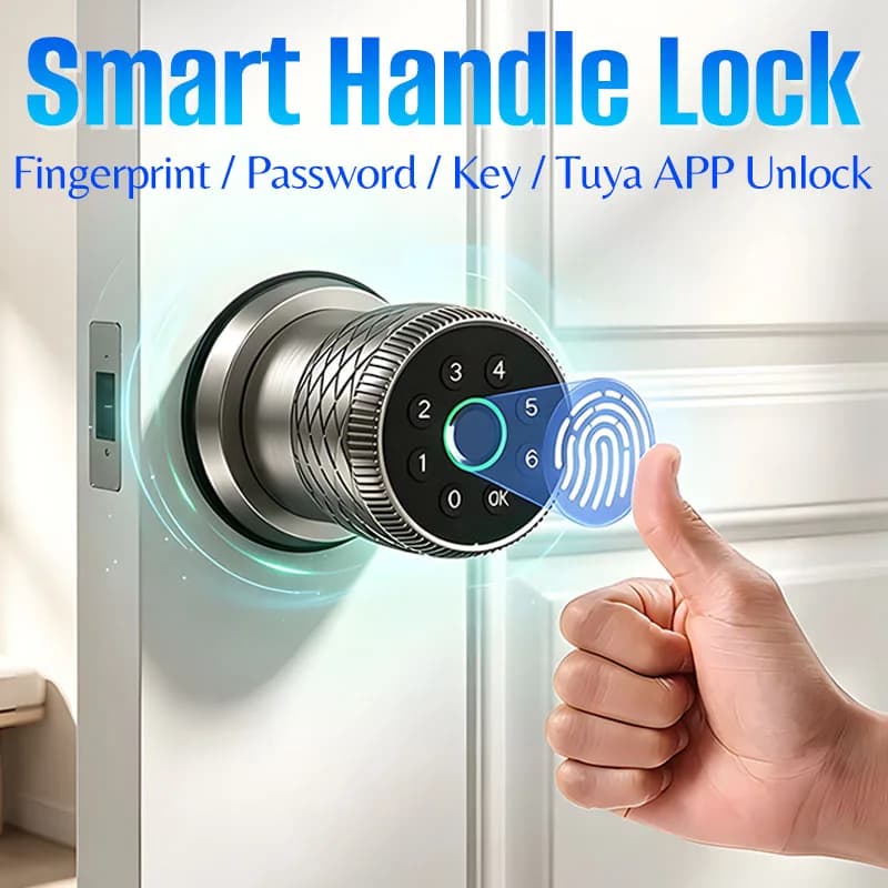 Key / Tuya APP Unlock Spherical Electronic Fingerprint Lock Household Wooden Door Replaceable Electronic Smart Handle Lock