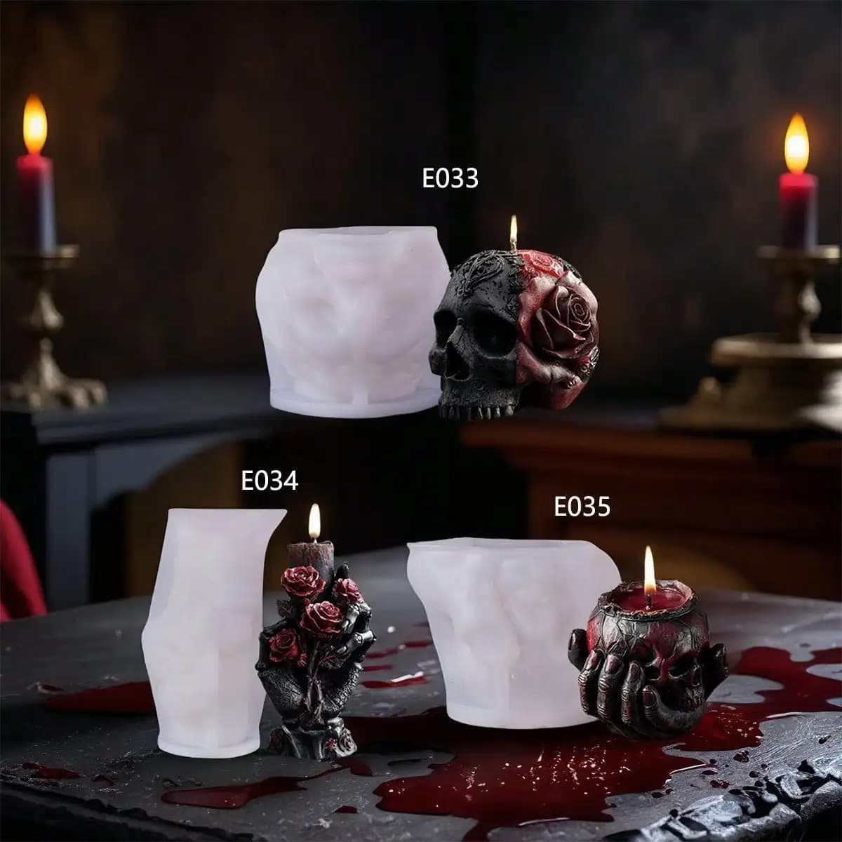 Stampo in Silicone per Candele Aromaterapiche Serie Mano di Osso, Stampo Fai da Te per Candele a Forma di Teschio Serie Scheletro Halloween