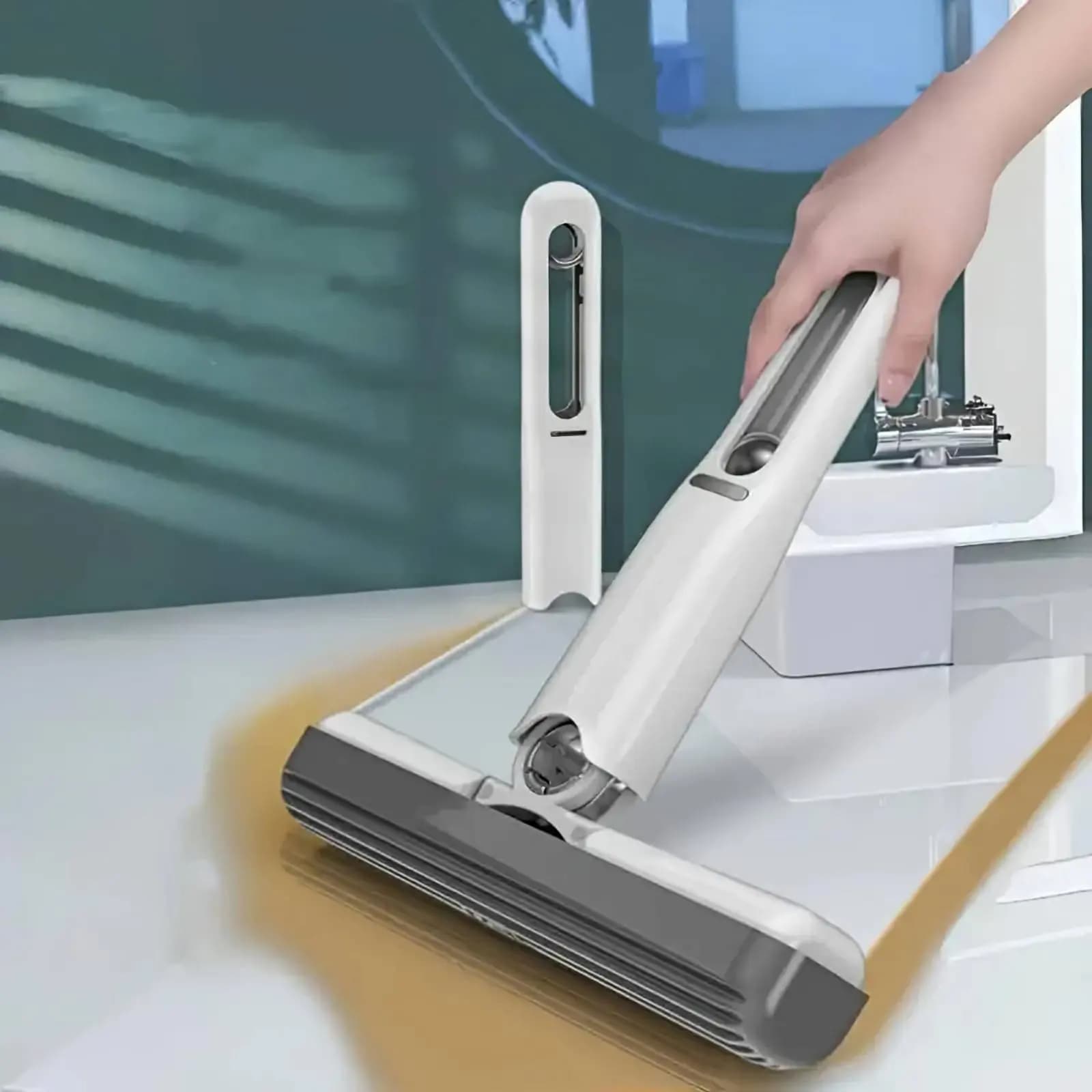 Automatic-Wringing Mini Mop Wet and Dry Use Portable Sponge Mop Handheld Sponge Brush Easy Storage Desktop Cleaning Squeegee