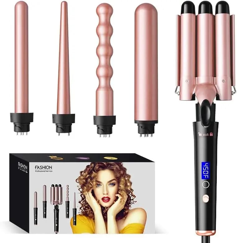 Set di Ferro Arricciacapelli 5 in 1 con Display della Temperatura, Riscaldamento Rapido in Ceramica per Tutti i Tipi di Capelli