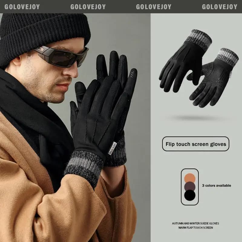 Guanti invernali in pelle scamosciata Guanti da ciclismo all'aperto antivento Flip-Finger Touch Screen Guanti da guida invernali ispessiti da uomo per regali da uomo