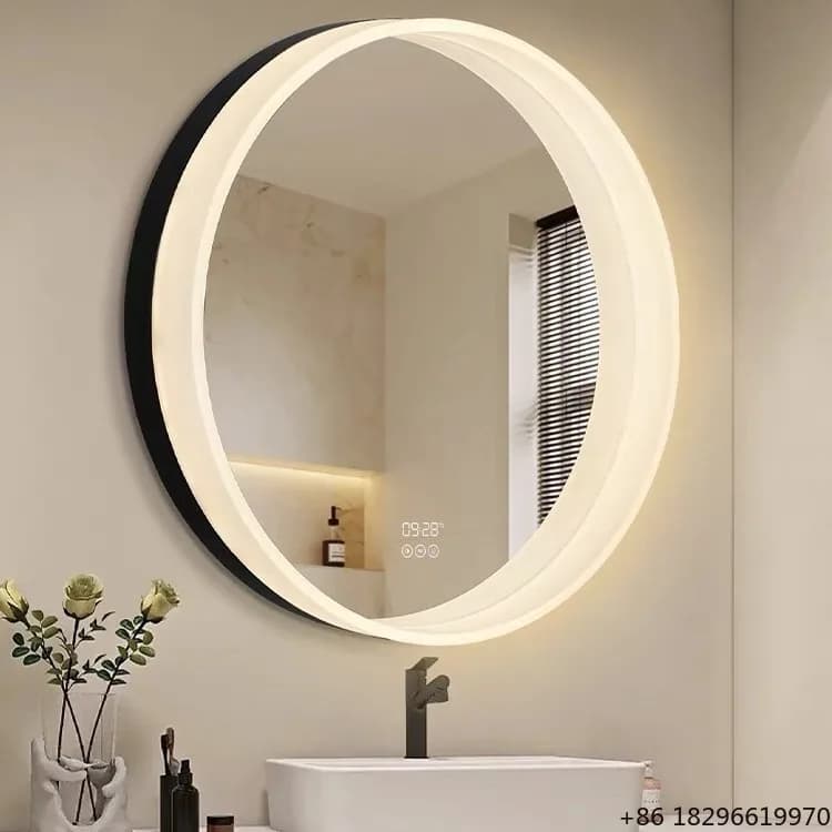 Specchio LED Rotondo da Bagno Intelligente Antiappannamento da Parete per Trucco