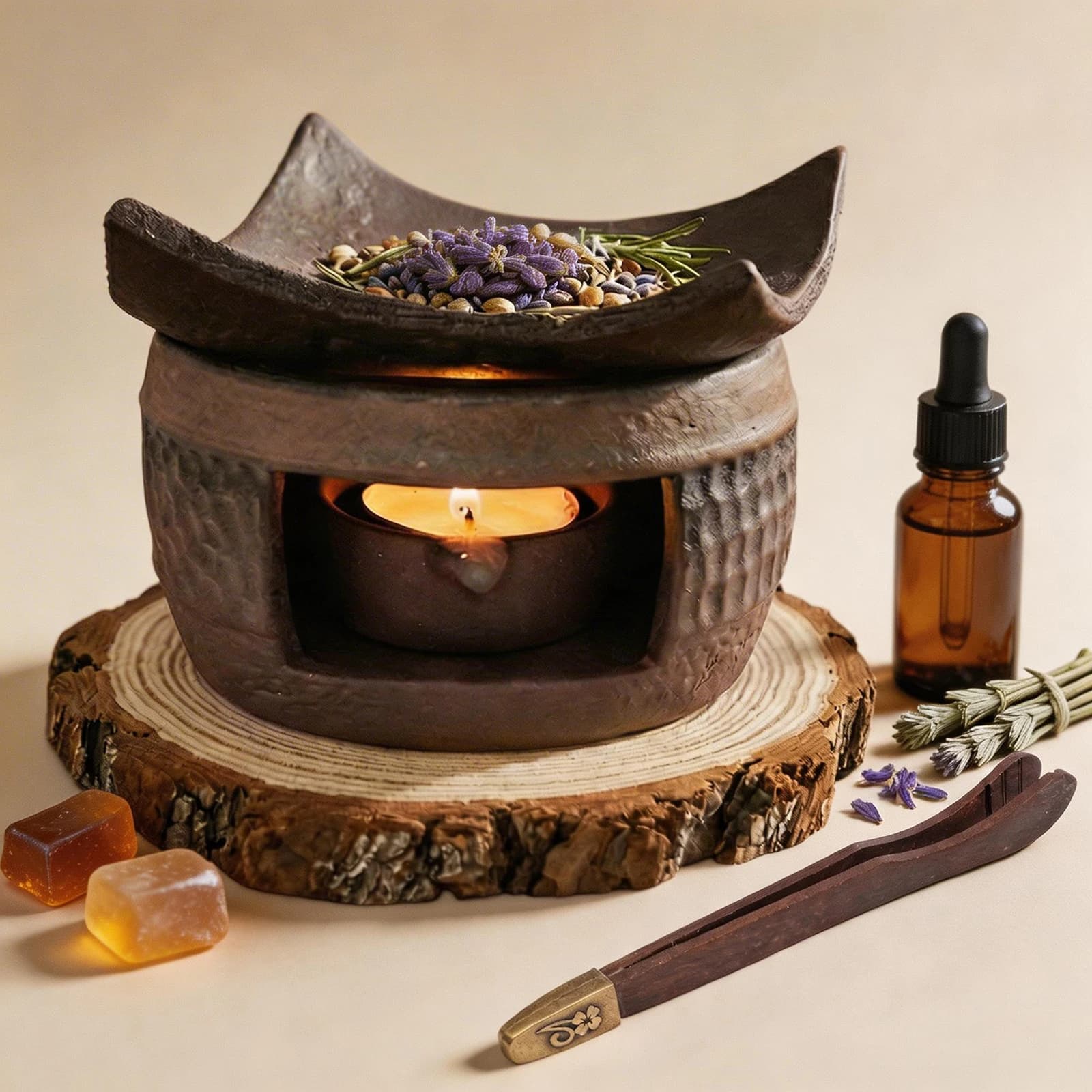 Bruciatore di Oli Essenziali in Ceramica per Aromaterapia, Bruciatore di Incenso Zen, Scaldacera per Candele Tealight, Scalda Teiera per Meditazione