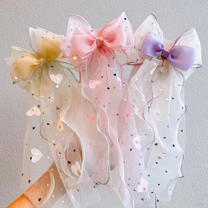 Mesh Bow Hair Accessory, Children's Hair Clip, Princess Hair Clip, Girl's Super Fairy Ponytail Headband, Top Clip
