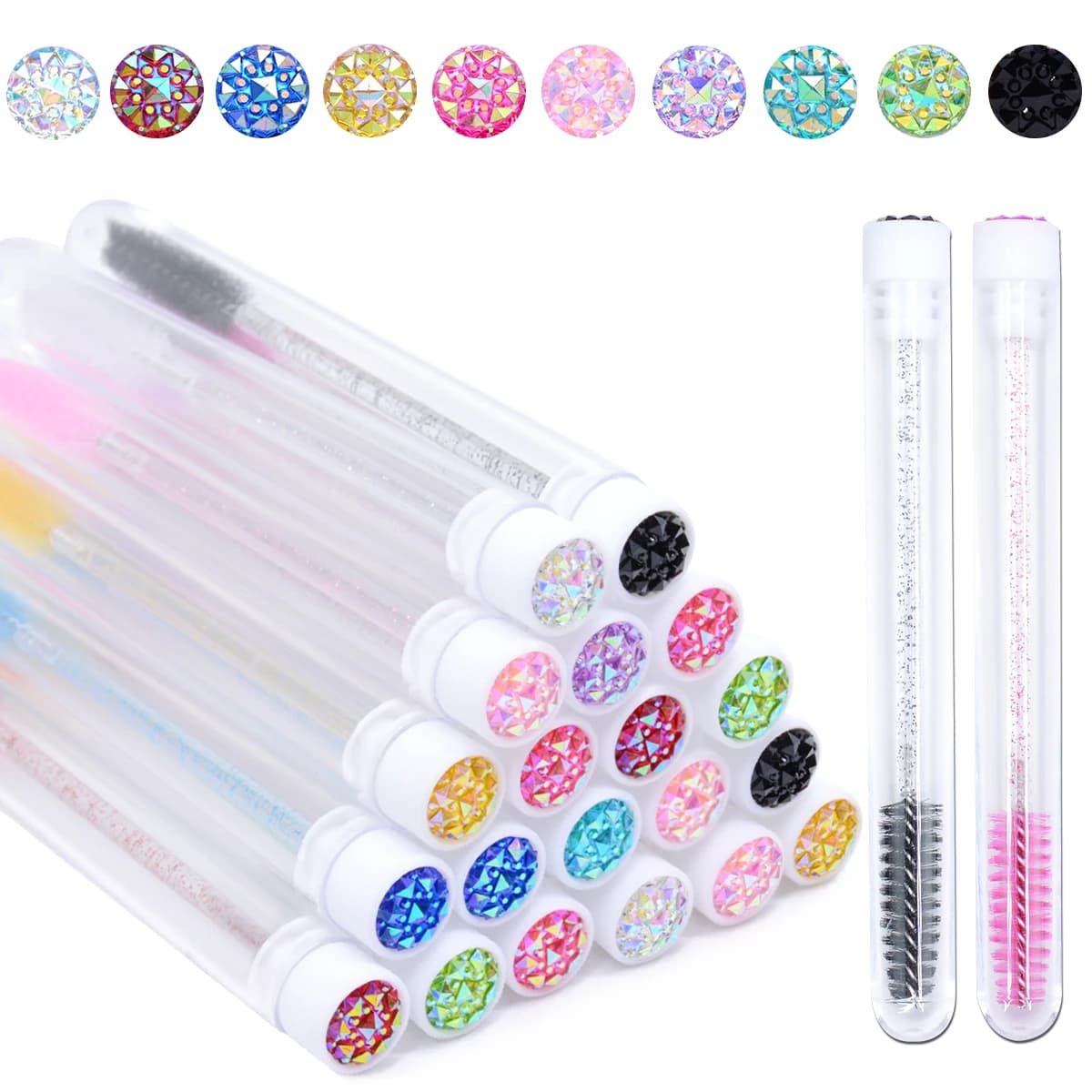 20 Brushes for Extension Eyelashes with Tubes, Mascara Applications, Eyebrow Combs, Brush Container, Disposable Makeup Tool
