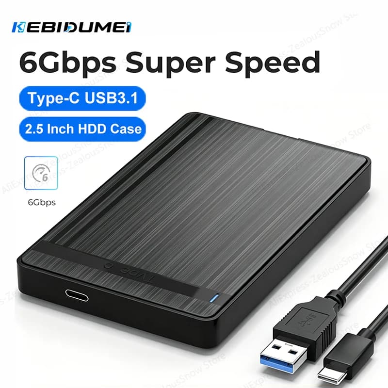 KEBIDUMEI USB3.1 2.5 inch SATA HDD SSD Enclosure 5Gbps Mobile Hard Drive External Storage Box HD Solid state Case Support UASP