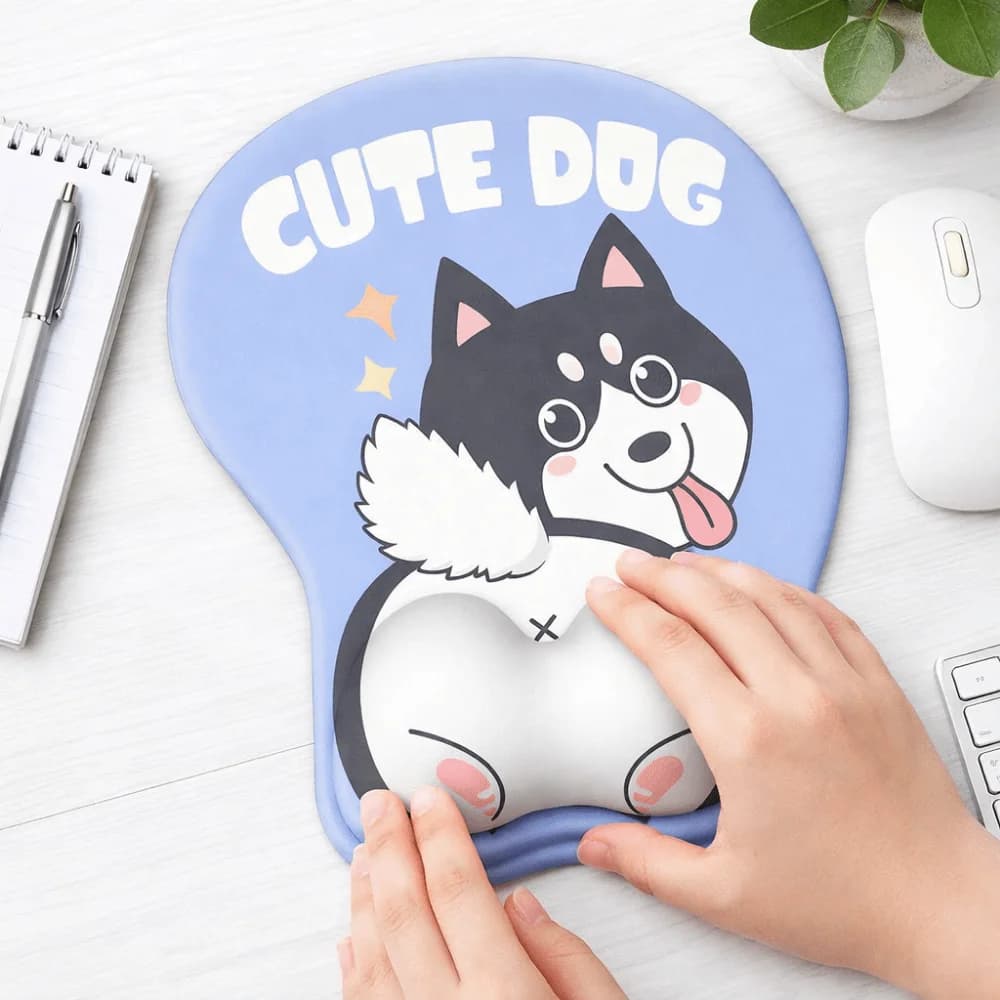 Comodo Tappetino per Mouse con Design Ergonomico Antiscivolo, Poggiapolsi in Silicone a Forma di Corgi, Tappetino per Mouse con Animali Carini per Laptop e Ufficio