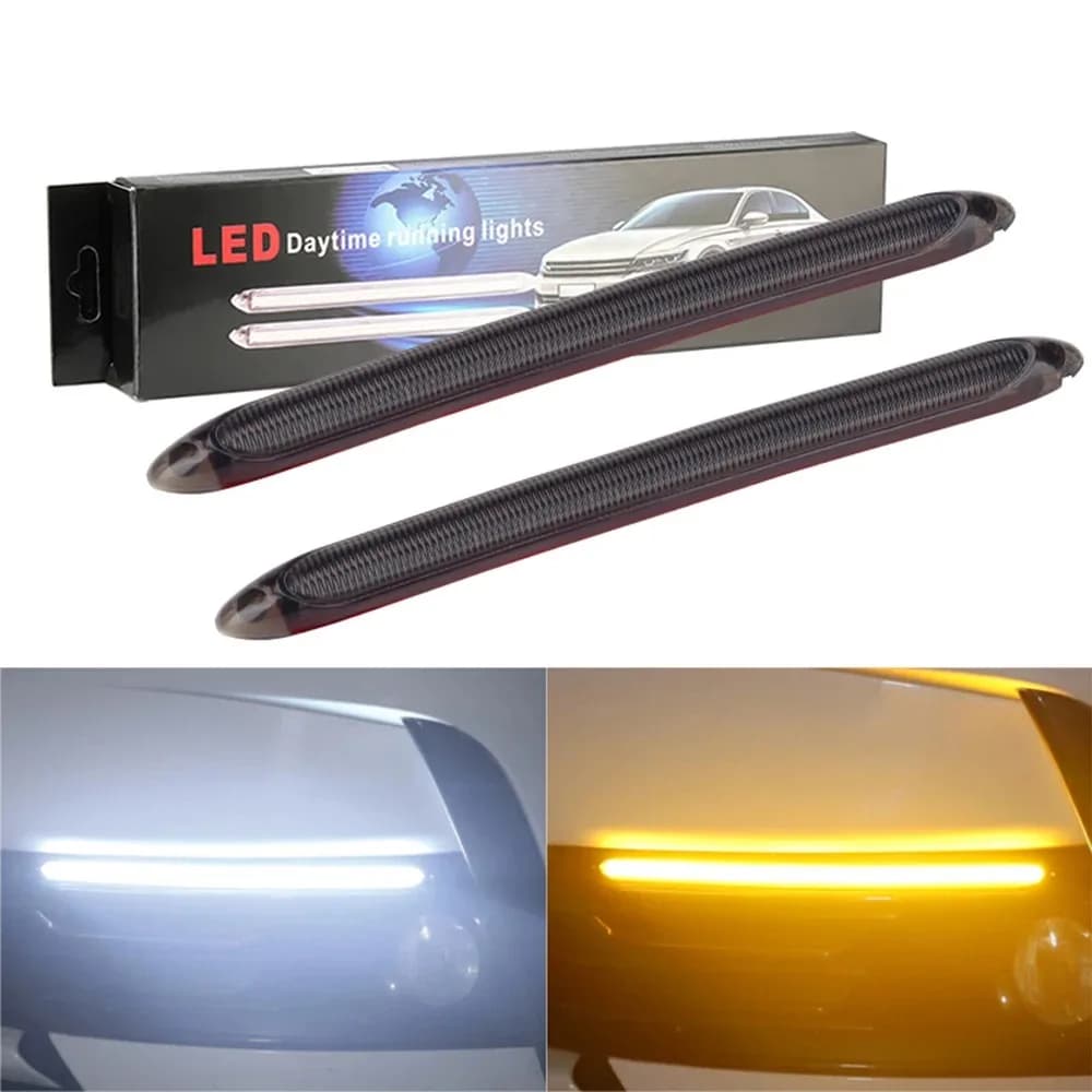 2PCS Luce di marcia per auto DRL LED Luce di marcia diurna Indicatore di direzione Led Striscia luminosa decorativa Luce di segnalazione Impermeabile Guscio affumicato