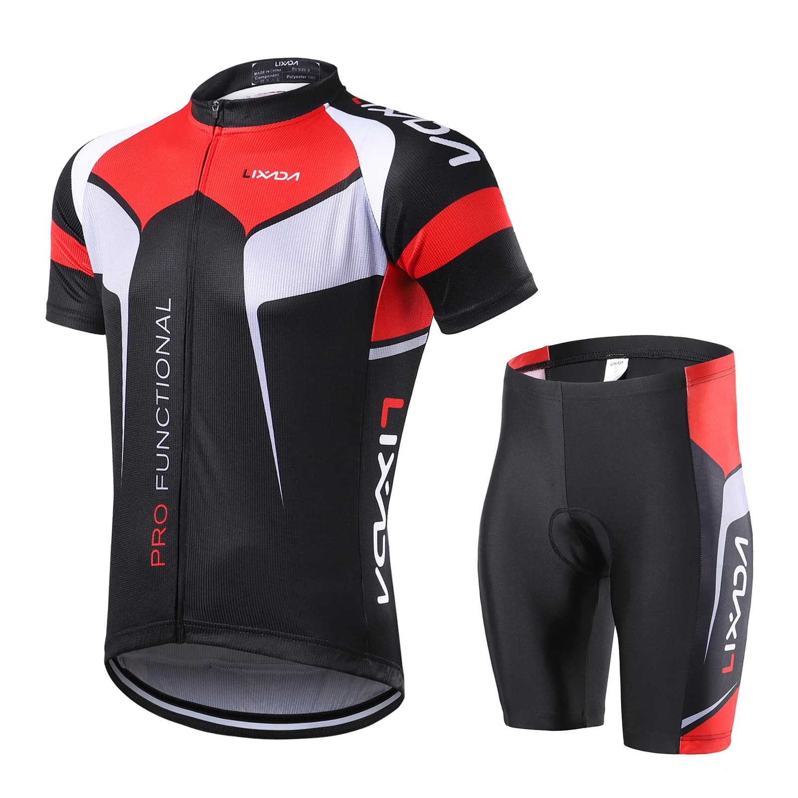 Maglia a maniche corte da uomo traspirante ad asciugatura rapida, comoda, in jersey + pantaloncini imbottiti, set di abbigliamento da ciclismo, abbigliamento sportivo da equitazione