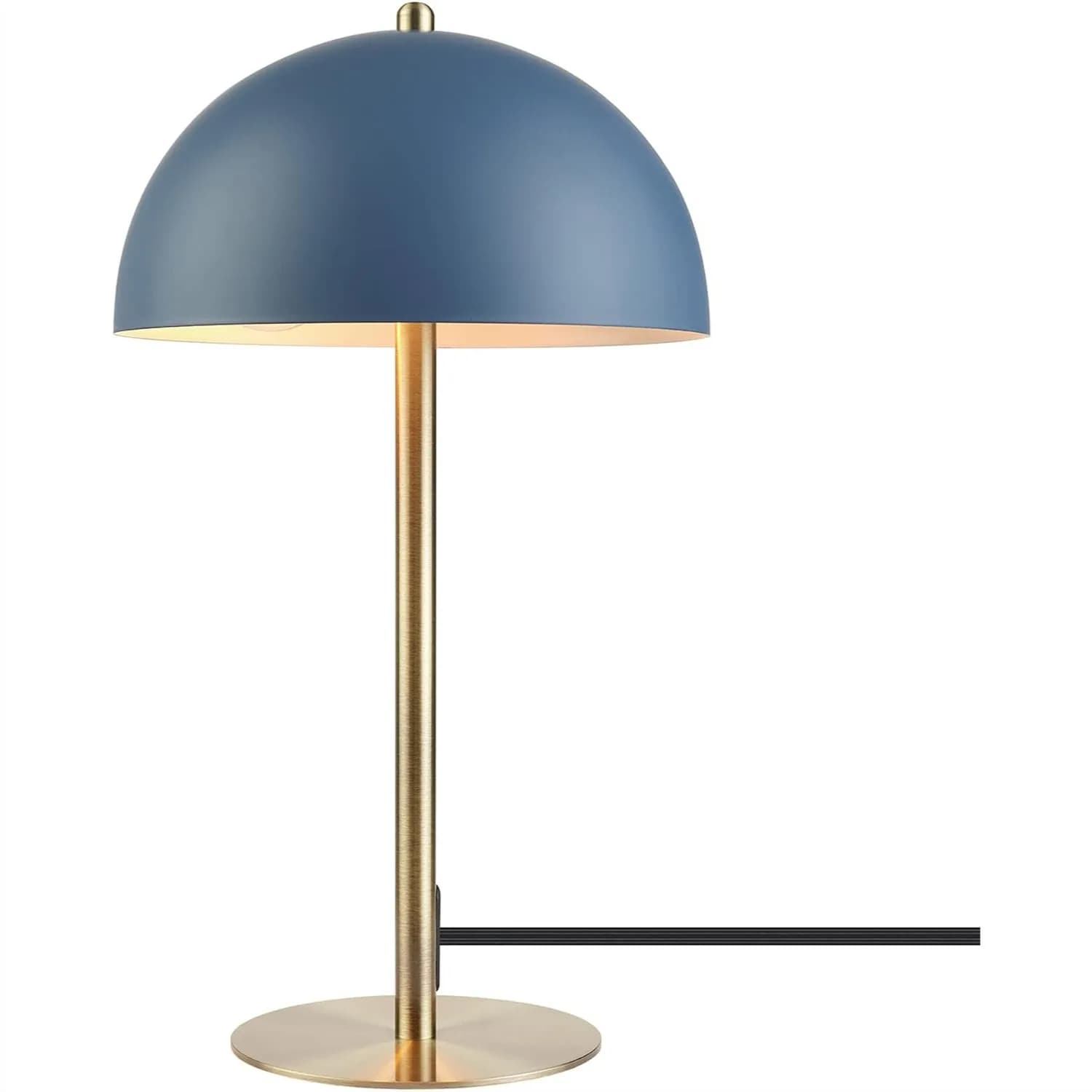 Blue Desk Lamp with Brass Accents, Mushroom Shade, In-Line Switch for Bedroom Office Reading