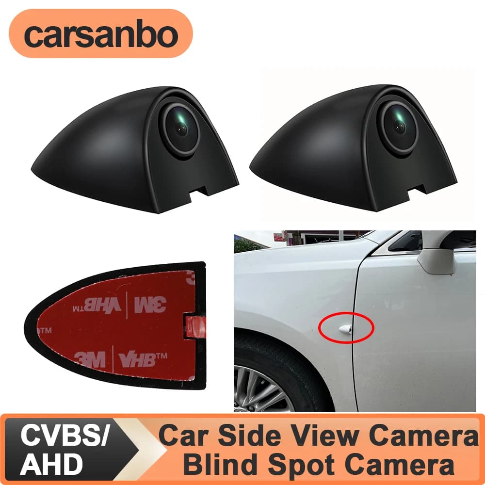 Telecamera Laterale per Auto Carsanbo, Visione Notturna HD, Telecamera per Punti Ciechi Sinistra e Destra, Montaggio a Nastro per Berlina e Pickup