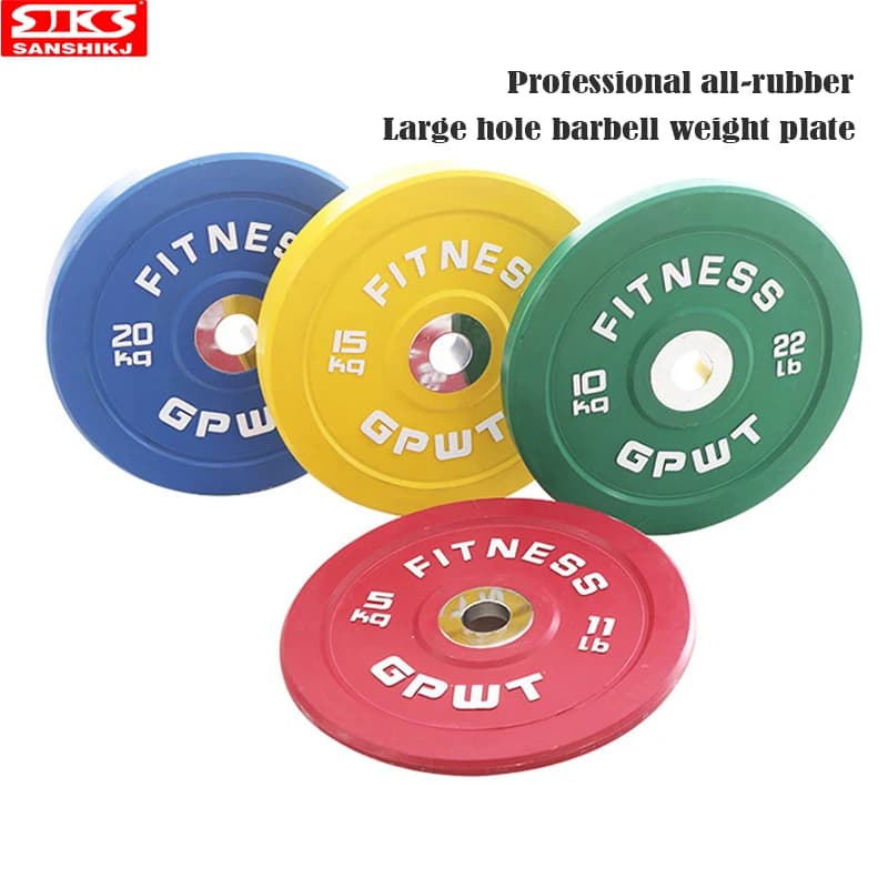 Weight plates with Colorul barbell, competitive full weight, big hole, pieces with full rubber barbell, 5.5 pounds-55 pounds