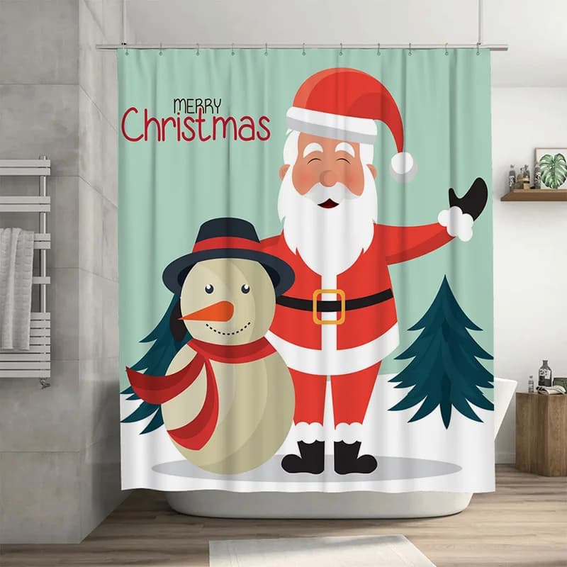 TU Tenda da doccia natalizia Decorazioni per il bagno festive per le vacanze Babbo Natale Renna Tema invernale Tessuto impermeabile Decorazioni per la casa Regalo I