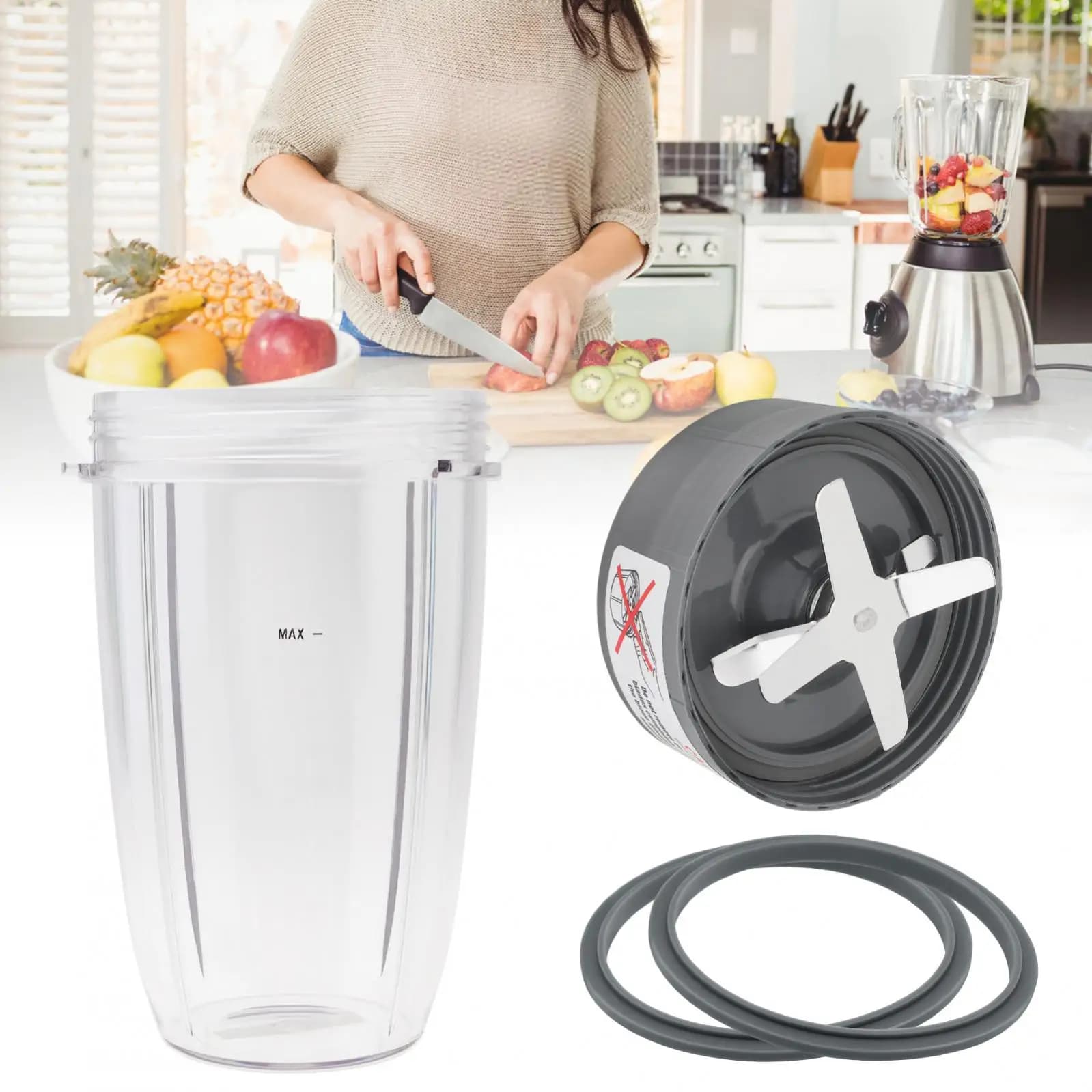 Lama per estrattore a tazza sostituibile da 24 once 2 pezzi adatta per frullatori Nutribullet 600W / 900W con Set di tazze per frullatore con guarnizioni in gomma da 2 pezzi