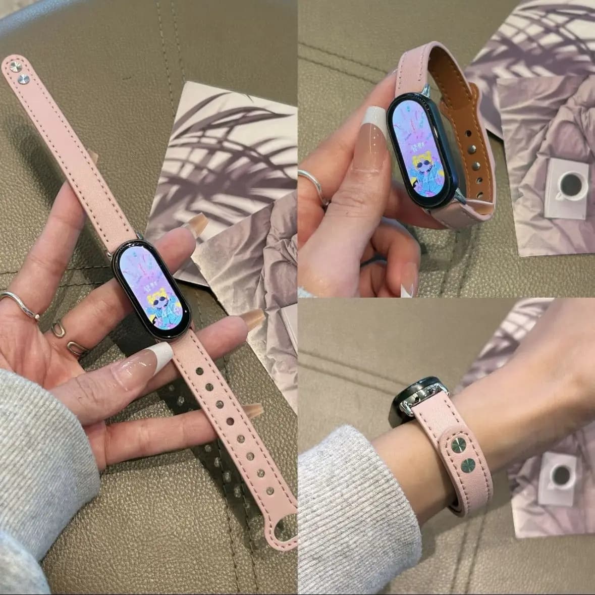 Cinturino per orologio in pelle con doppi chiodi per Xiaomi Band 10 9 8 Nuovo cinturino di design Xiaomi Smart Band 9 8 Fascia NFC Xiaomi 9 8 Accessori