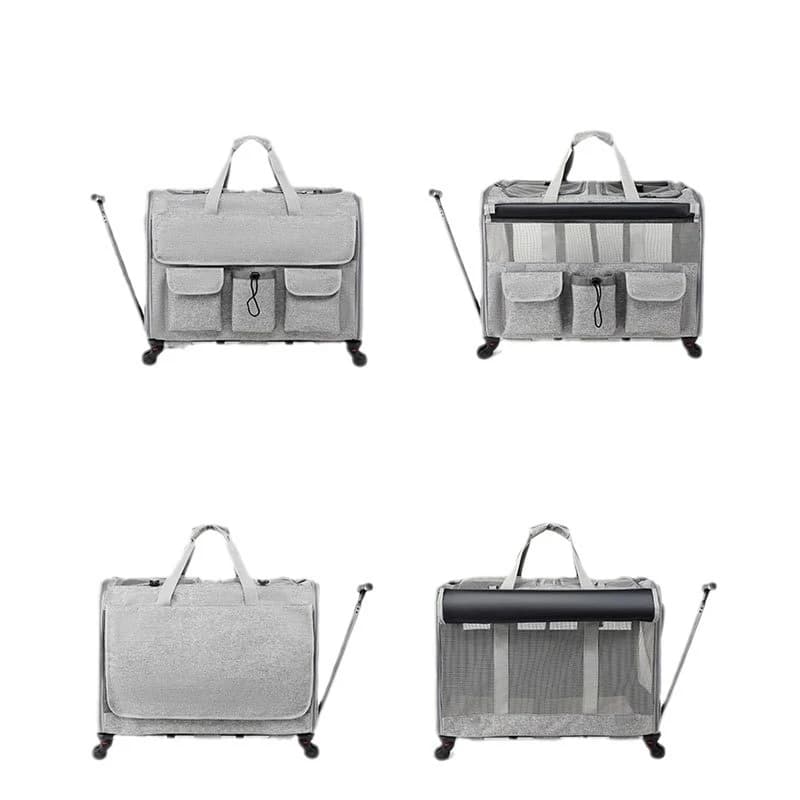 Lightweight Detachable Pet Rolling Carrier with Brake Removable Wheels Dual Compartment Handheld Travel Bag for Two Small Cats a