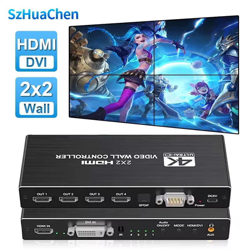 HDMI 2X2 Video Wall Processor 4K HDMI DVI Video Controller Video Splicer 1X2 1X4 1X3 HDMI Screen Splitter with Image Rotation
