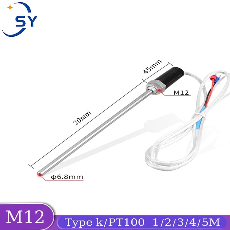 Thermocouple sensor Temperature sensor with M12 K PT100 Thread length 1/2/3/4/5M 0-600 ° Temperature regulator with 200mm screw