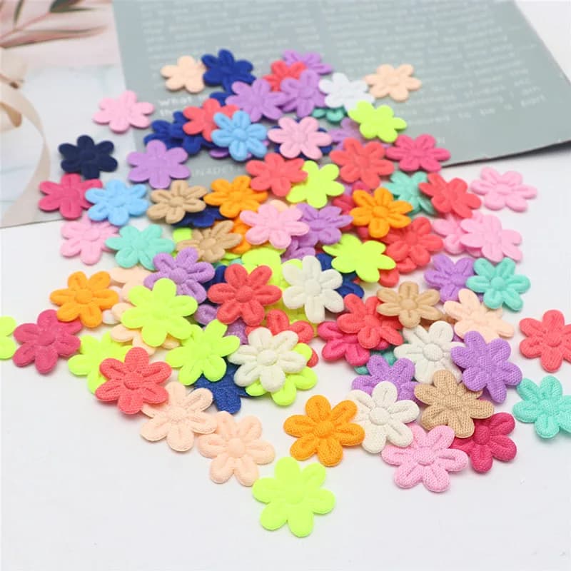 100pcs/pack five petal flower embossing DIY children hair accessories hairpin accessories accessories material cloth sticker 2cm
