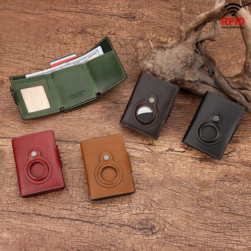 Lussuoso Portacarte in Vera Pelle con Blocco RFID e Sgancio Automatico in Alluminio, 7x10x2,5 cm, 137g