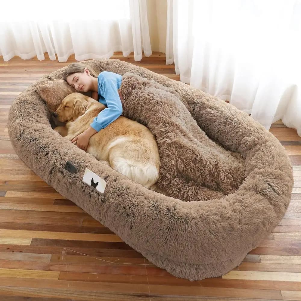 Letto per cani umani, letti per cani di grandi dimensioni per uomini si adatta a te e animali domestici, letto ortopedico per animali domestici umani in pelliccia sintetica lavabile per le persone Doze Off,