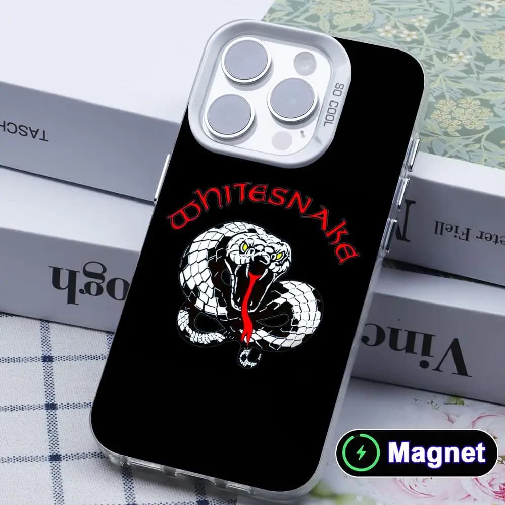 Custodia per telefono Fashion White Snake per iPhone 17 16 15 14 13 12 11 X XR XS Air Pro Max Plus, Cover Magnetica Colorata Argento