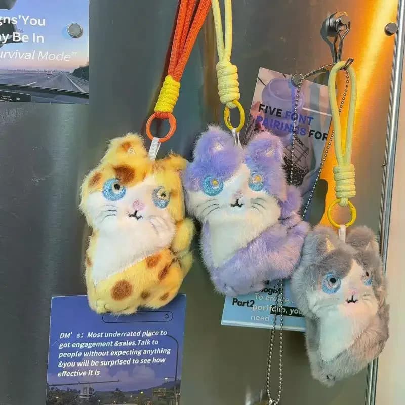 Cat Plush Keychain Fluffy Soft Cute Backpack Gift Furry Texture Embroidered Face Great Decoration For Lovers