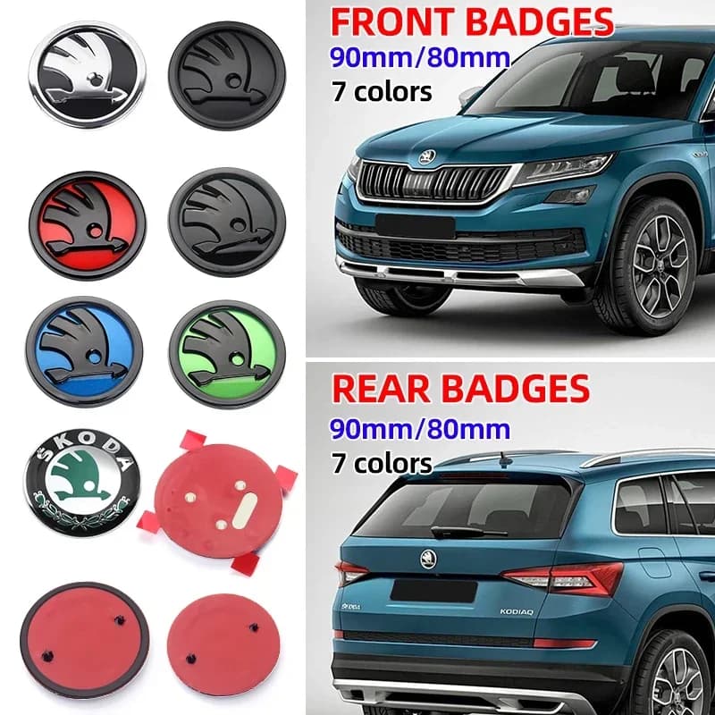 2pcs ABS 80mm/90mm Car Emblem For skoda Fabia Octavia Superb Rapid Yeti Karoq Front Hood Badge Rear Boot Tailgate Stickers Logo