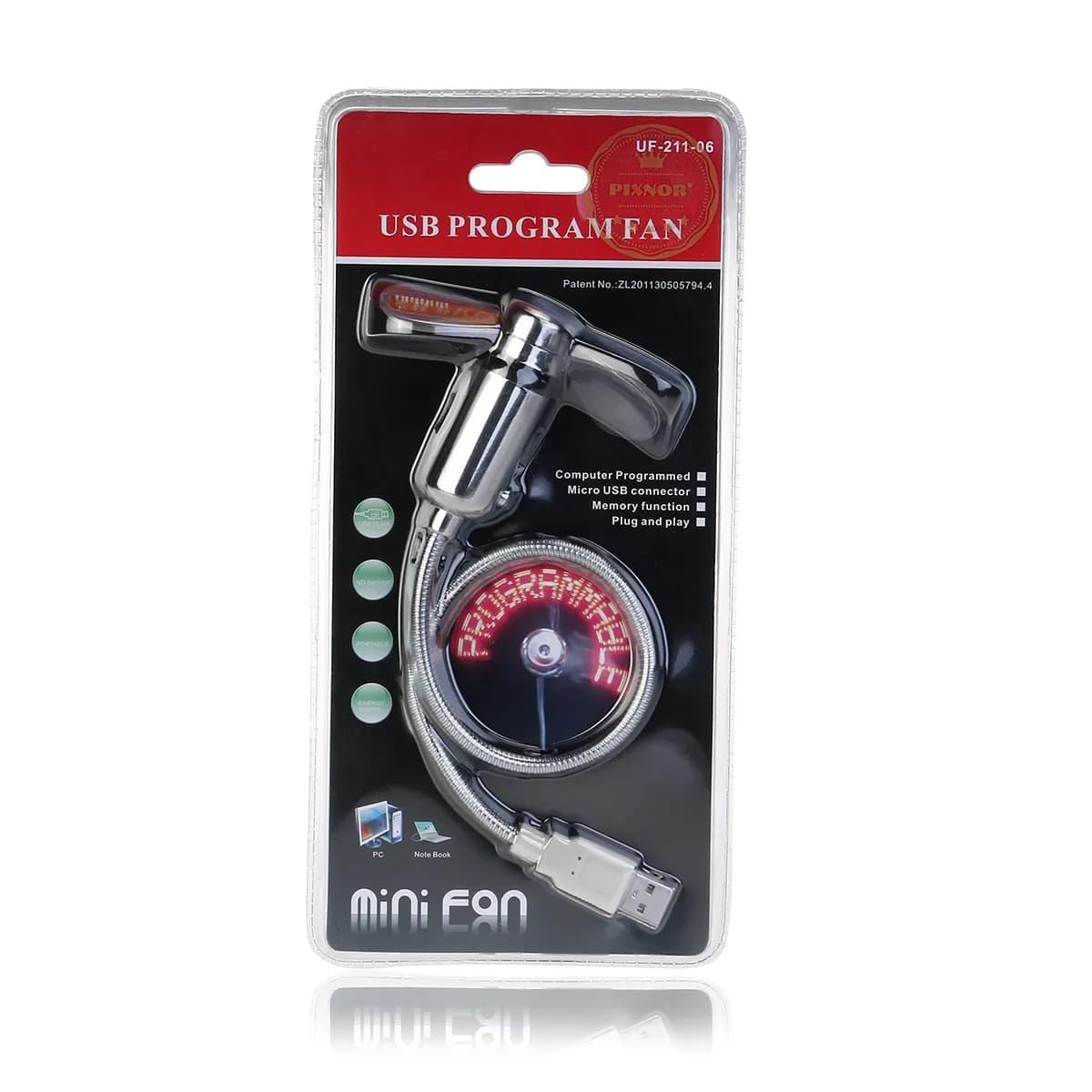 Ventola USB LED con Messaggio Programmabile, Collo Flessibile Argento 41Cm, Mini Ventola di Raffreddamento per PC, Laptop e Desktop