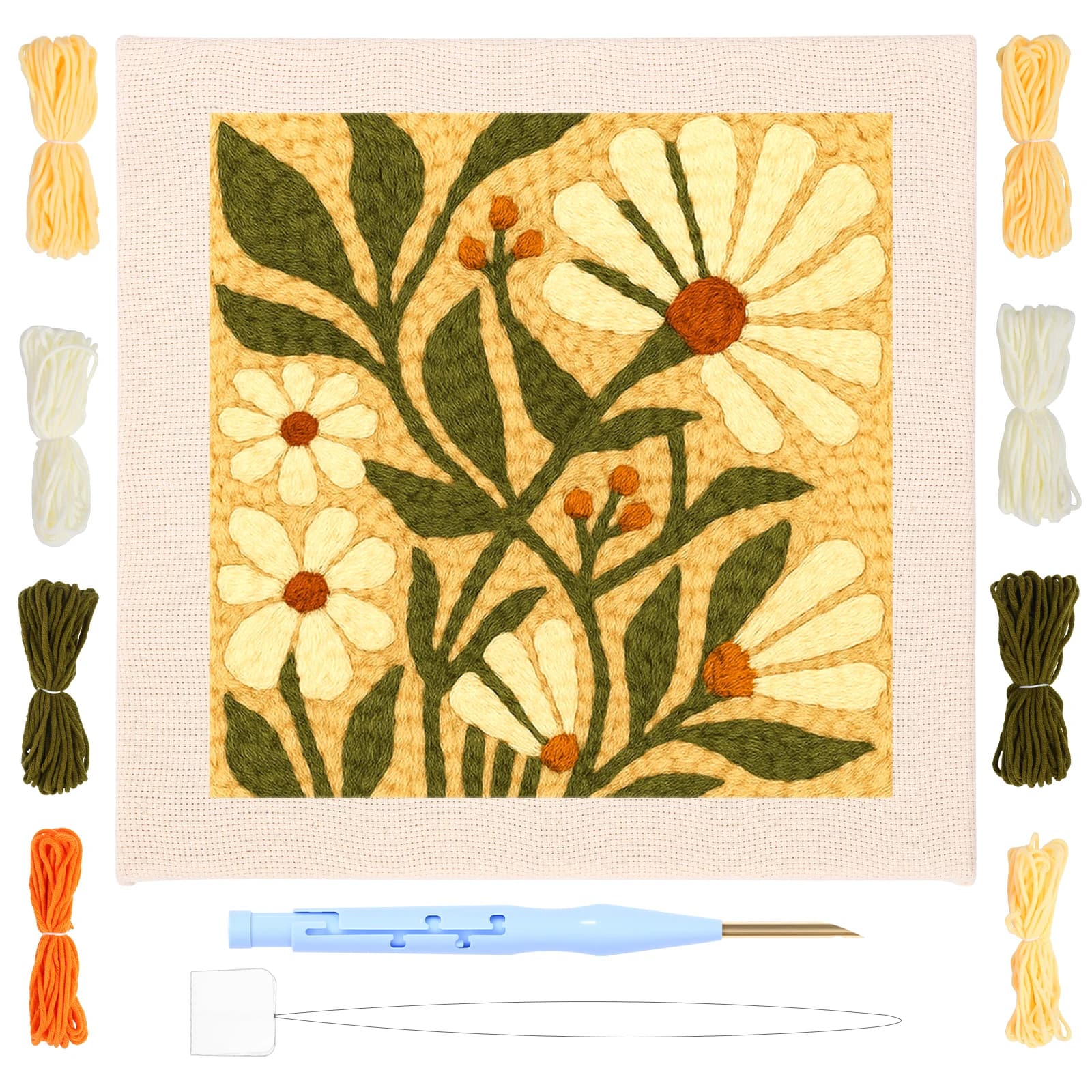 Kit per Ricamo Punch Needle 9.84x9.84 Pollici, Kit Fai-da-Te per Punch Needle, Artigianato, Pittura con Filato per Principianti