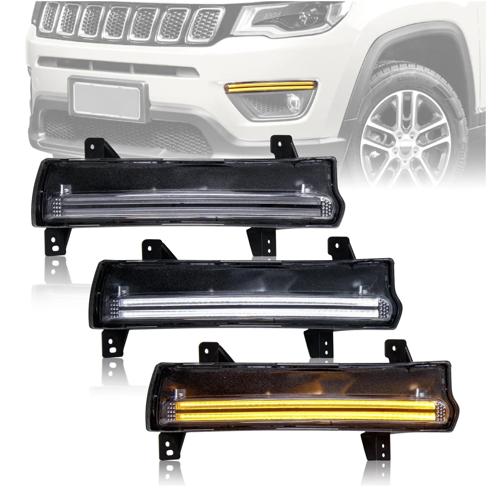 For JEEP Compass 2011-2016 LED DRL Daytime Running Lights Fog Lights Modification Decorative Lights Yellow Turn Signal Lamp