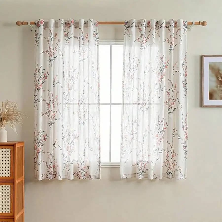 Sheer Floral Curtains 84 Inches Long 2 Panels Light Filtering Privacy For Living Room Farmhouse Style