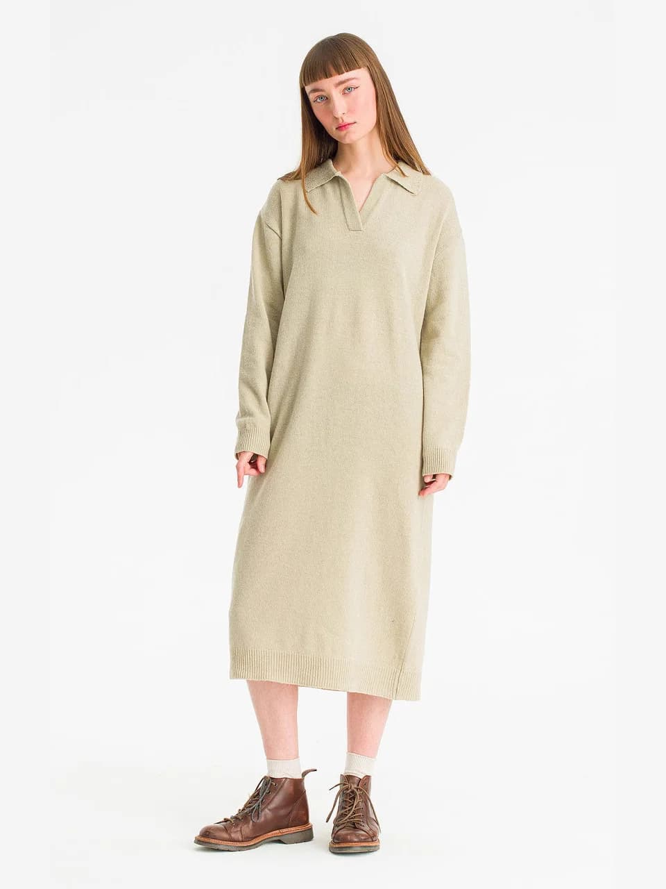 Elegant Long Sleeve Soft Sweater Dress Versatile Loose Style Casual Dress Polyester Fabric H Version for Ladies Spring Season
